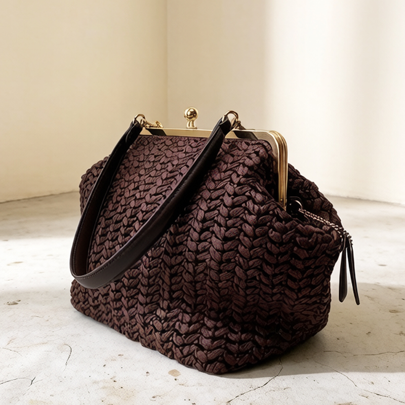 Luxury Bags 2026 - Hand-Woven Kisslock Frame Shoulder Raffia Beach