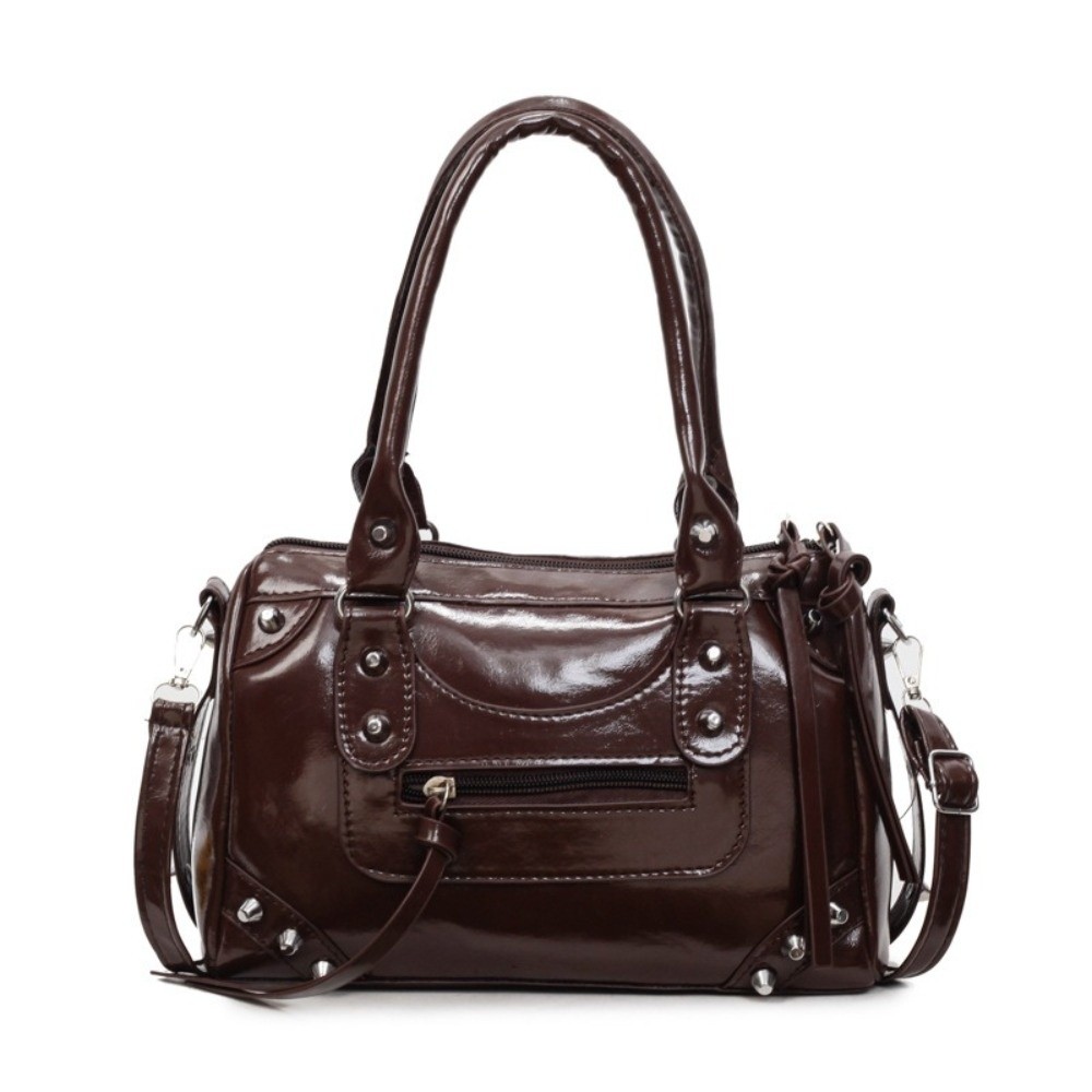 Top Handle Patent Bag - Vintage Rivets Pillow Bag Patent Leather