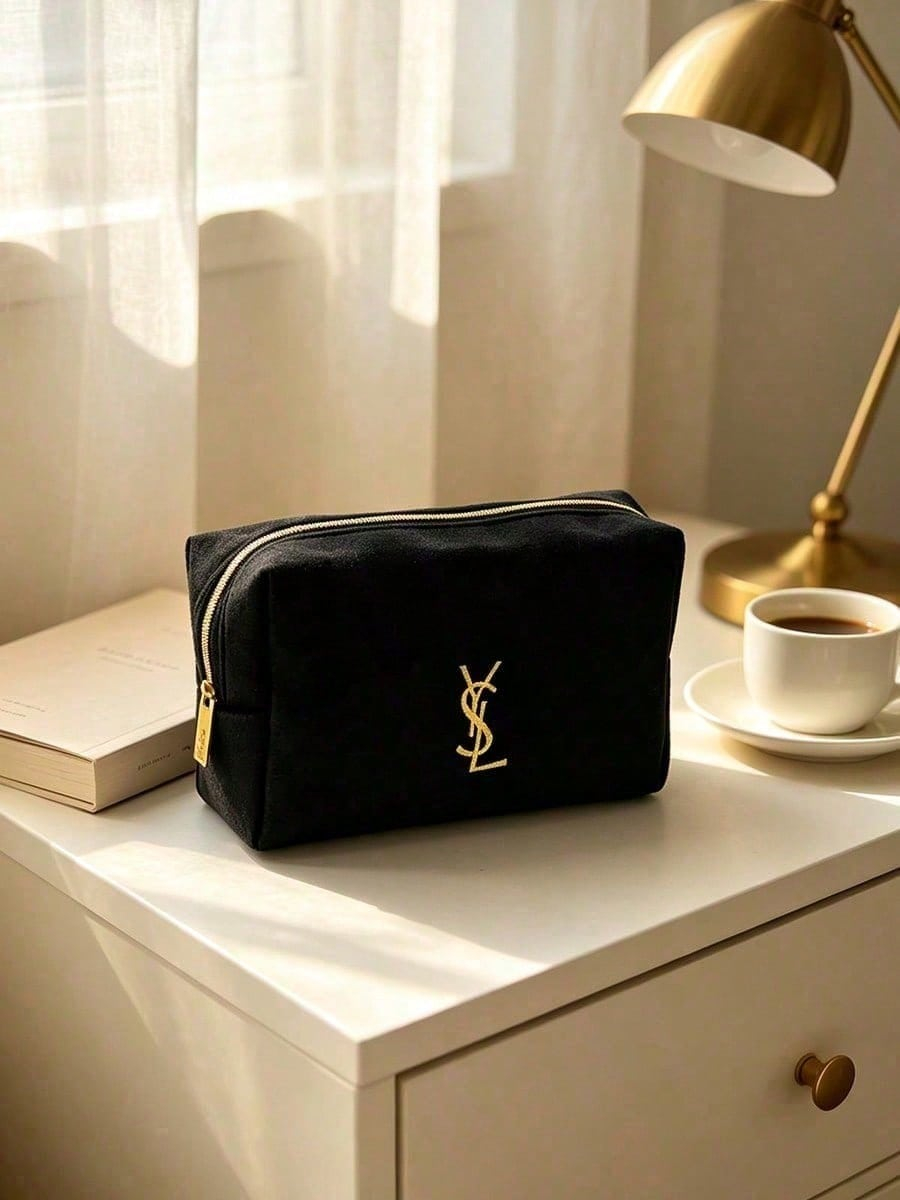 Luxury Bags Ysl - YSL Black Large‑Capacity Makeup Bag, Gold