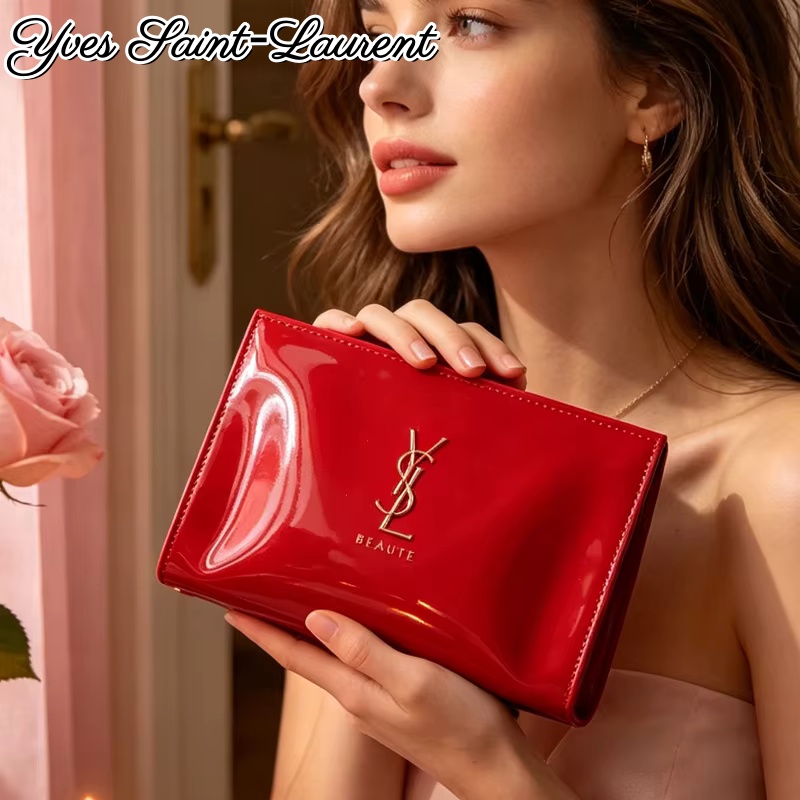Luxury Bags Ysl - YSL Red Patent Leather Zipper Cosmetic
