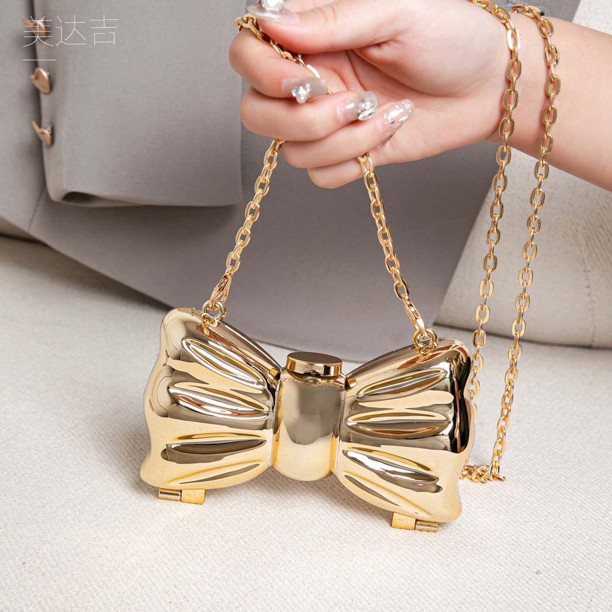 Glossy Gold Metal Bow Shaped M - Luxury Bags & Leather Repair Of Atlanta review and price