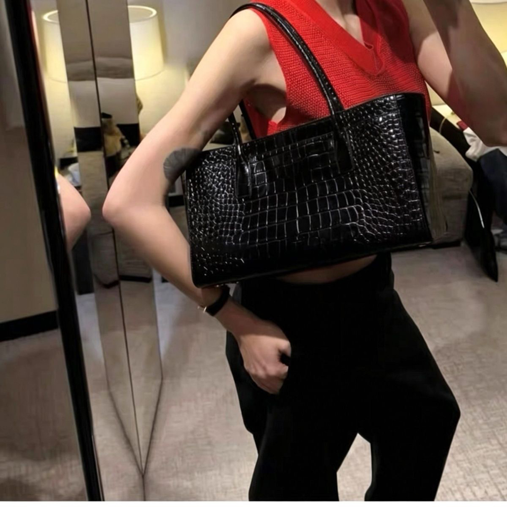 SHELKSBAG Women Crocodile Tote - Top Handle Patent Bag review and price